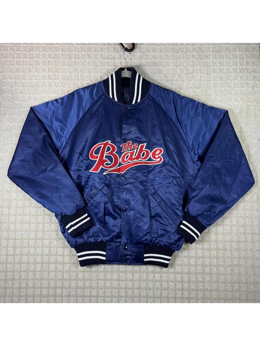 Vintage The Babe Satin Bomber Jacket Large Blue - Picture 1 of 6